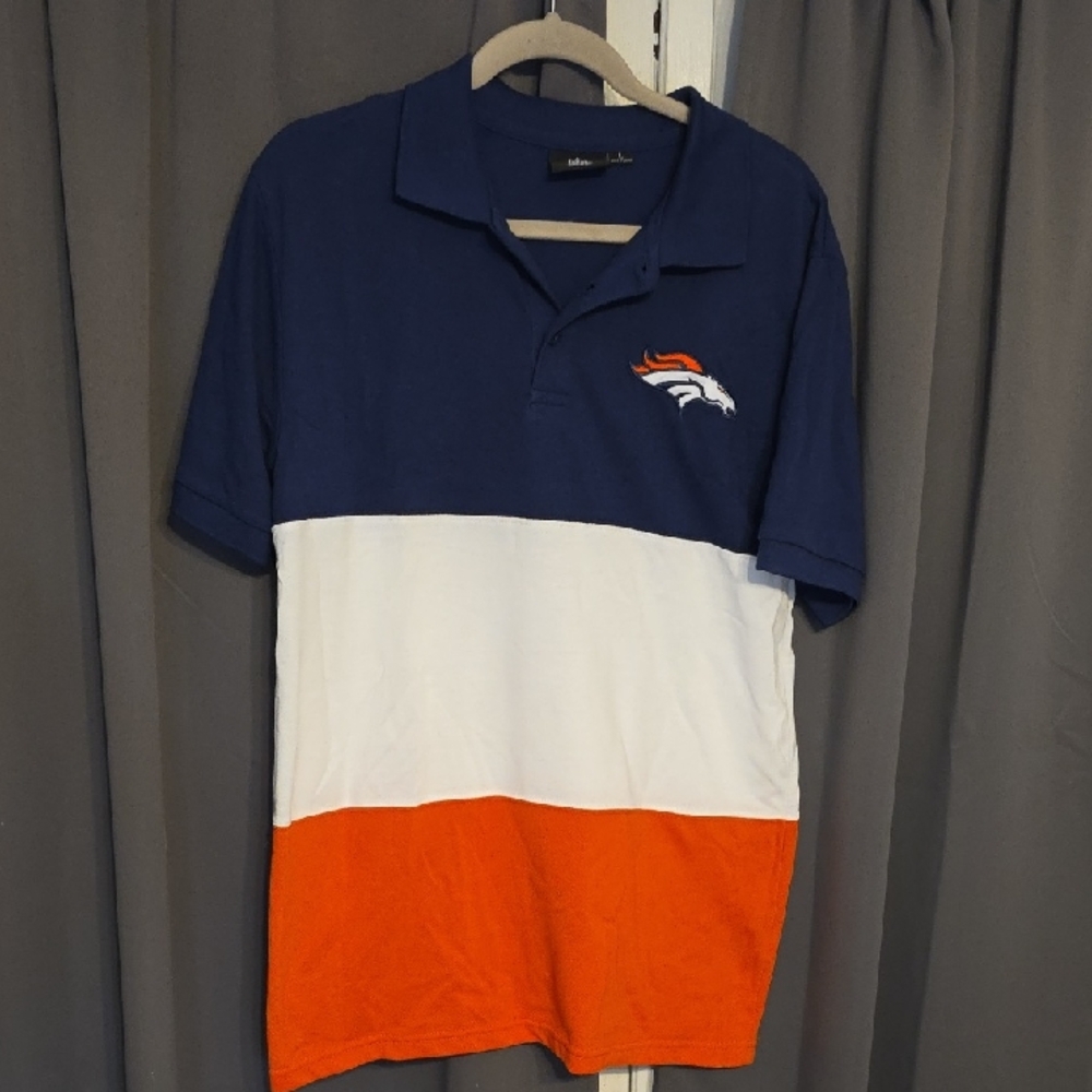 NFL Team Apparel Denver Broncos Mens Polo Shirt ColorBlock  Embroidered Sz L EUC